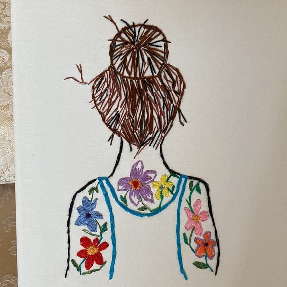 NEW hand embroidered tattoo woman, 8x10 inches - Picture 2 of 4